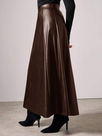 COSMINA 女士优雅长款PU裙，秋冬时尚