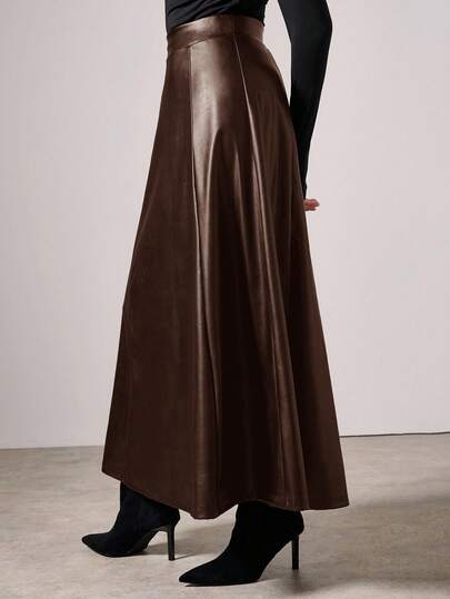 COSMINA 女士优雅长款PU裙，秋冬时尚