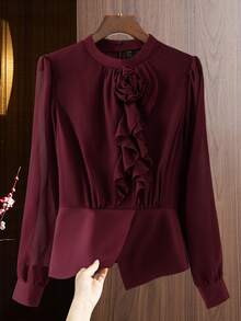 GlowEve Áo cánh họa tiết hoa 3D trơn màu thanh lịch dành cho nữ, mùa thu - Màu Đỏ Sâu - Xem 1