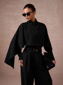 Lumalex 2件套女式高腰束腰中长连衣裙和长袖西装外套套装 - 黑色 - 查看 4