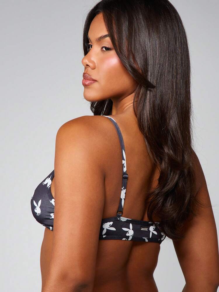 Missguided x Playboy Bunny Print Triangle Bralette Soft Cup Wireless Intimate Lingerie