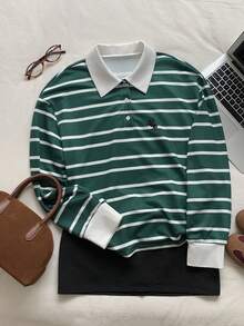 Comfortcana 2025新款秋冬女式休闲条纹纽扣长袖T恤 条纹长袖圣诞新年感恩节衬衫 女式感恩节上衣 毕业季 - 彩色 - 查看 5