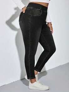 SHEIN Tall CURVE Quần áo cỡ lớn Thu Thu Trở lại trường Homecoming Halloween Y2k Dễ thương Thời trang đường phố Goth Grunge Techno Sinh nhật Đêm đi chơi Đi chơi Câu lạc bộ Sân bay Kinh doanh thường ngày Phụ nữ Đồng quê Cổ điển Khiêm tốn Tiền cũ Kinh doanh thường ngày Phụ nữ Công việc Giáo viên Dành cho phụ nữ Nhà thờ Phụ nữ Màu trơn Thường ngày Quần jean xanh Quần jean cạp chun Quần jean co giãn cao - màu đen - Xem 6