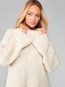 MISSGUIDED Oversized Boucle Jumper Long Sleeve Winter Knit Pullover - Beige - View 5