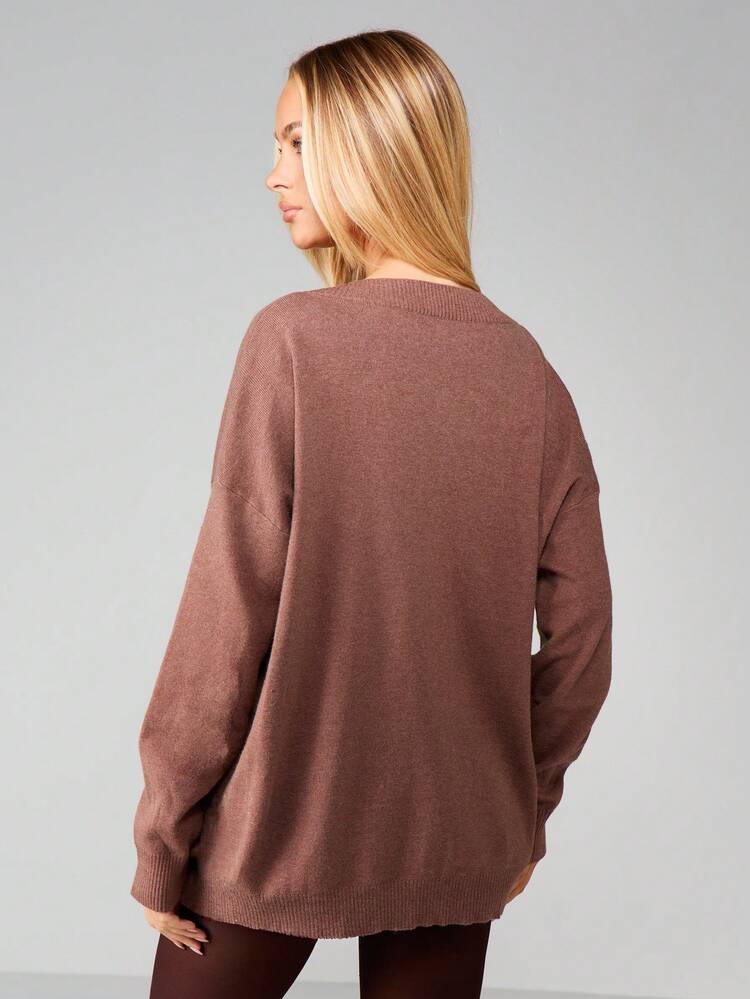 MISSGUIDED Off Shoulder V-Neck Oversized Knit Sweater For Fall Winter Casual Long Sleeve Pullover Top