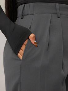 Radiana Quần ống rộng màu cà phê đậm thời trang tối giản dành cho nữ, quần dài đi làm màu nâu quần ống rộng cạp cao dành cho nữ quần âu màu nâu cho mùa thu/đông - Xám - Xem 3