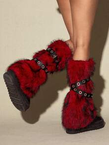 ROMWE Grunge Punk 1双豹纹时尚保暖女式腿套 - 紅色 - 查看 5