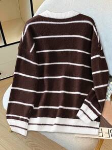 Resyla 休闲条纹舒适百搭通勤上衣 - 咖啡棕 - 查看 2