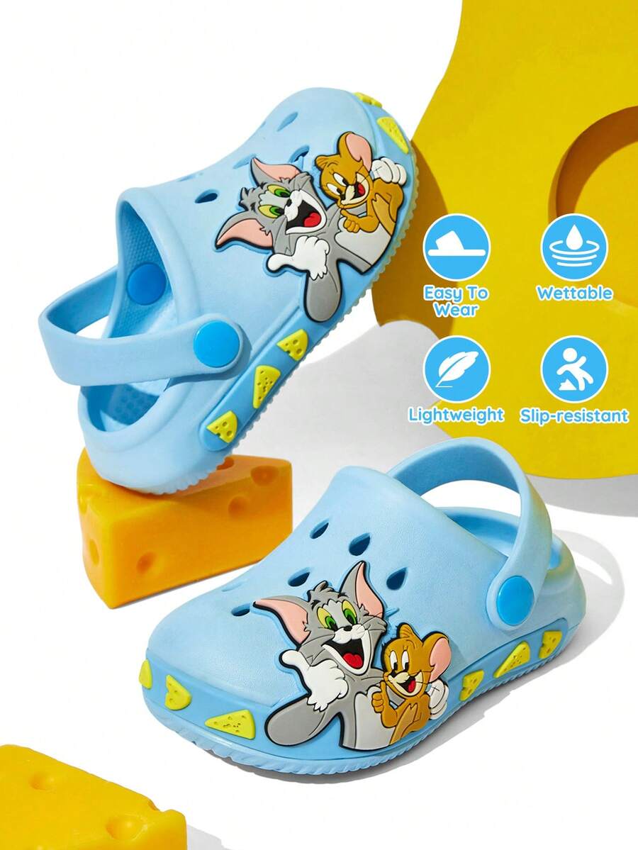 TOM & JERRY X SHEIN Dép đi trong nhà hình mèo hoạt hình dễ thương màu xanh dương cho bé trai, thoáng khí và nhanh khô, chất liệu EVA nhẹ và bền, phù hợp cho cả nam và nữ, thích hợp mang ở nhà, phòng tắm, sân chơi, hồ bơi, bãi biển và các nơi khác, cả trong nhà và ngoài trời. - Màu xanh nhạt - Xem 1