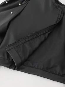 SHEIN Elladie kids Chaqueta corta con cremallera, de cuello redondo y manga raglán, de unicolor, de moda para niñas jóvenes - Negro - Ver 5