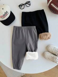 Pantaloni lunghi in tessuto intrecciato, adatti per bambini maschi, casual, carini, divertenti, stile sportivo e da gentiluomo per la scuola, versatili e comodi, di moda retrò, con fodera termica spessa, adatti per l'autunno/inverno, per uso interno ed esterno