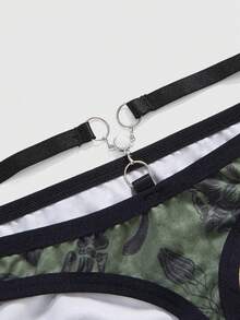 ROMWE Bộ 3 quần lót họa tiết hoa bướm bằng nhựa và kim loại Gothic cỡ lớn - Nhiều màu - Xem 4