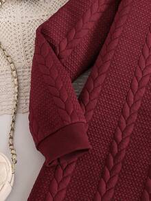 Elladie kids 青少年女孩勃艮第红色纹理面料简约长袖圆领圣诞派对连衣裙 - 酒紅色 - 查看 5