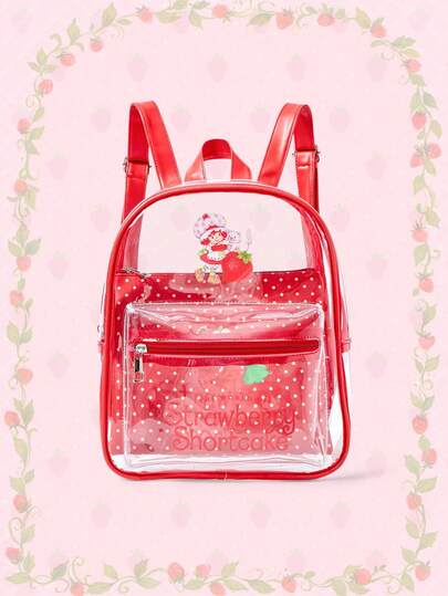 Red Strawberry Print 2pcs Women Fashion Backpack Set