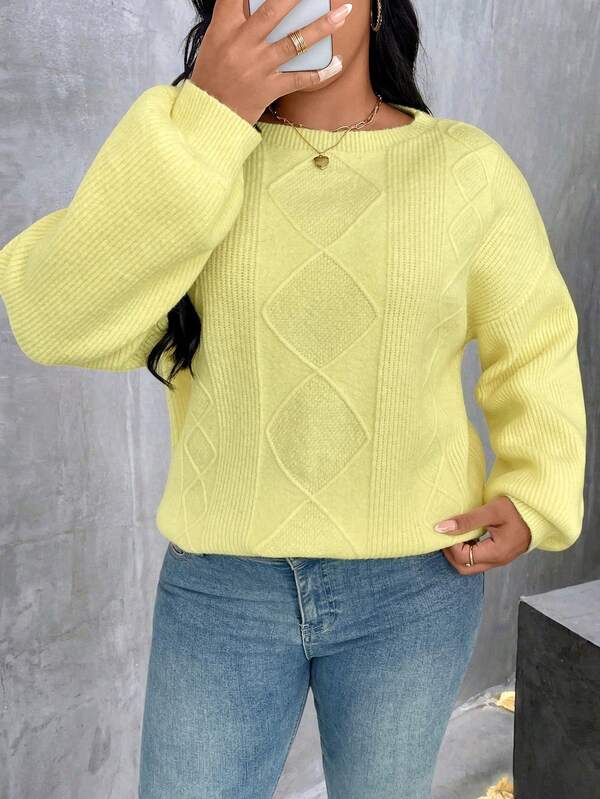 EMERY ROSE Plus Size Women Drop Shoulder Long Sleeve Casual Pullover Sweater, Autumn/Winter