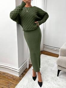 EURMUSE Kvinnor Grön Ribbstickad Långärmad Tröja Klänning & Pullover Tröja - Grön - Visa 7