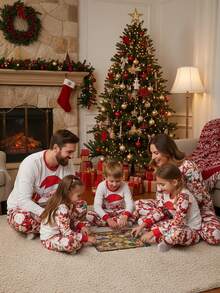 Bộ 2 quần bó sát thoải mái thân thiện với da và đồ ngủ tay dài cho bé gái tuổi mới lớn dịp Giáng sinh - Đỏ - Xem 4