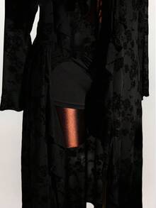 Amplova Conjunto de 2 piezas elegante de talla grande para mujer con blusa de manga acampanada con nudo delantero y estampado floral en malla y falda midi