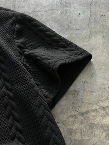 AXEPEAK 男式字母图案粗针织 Polo 衫，常春藤风格，返校 - 黑色 - 查看 4