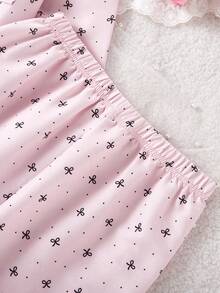 2pcs/Set Cute Bow Print Pattern Long Sleeve & Long Pants Casual Comfortable Pajamas For Teenage Girls Bow Print Pajama Pink Pajama Set Button Up Pajama Set Short Sleeve Pajama Pajama Sets For Women - Baby Pink - View 4