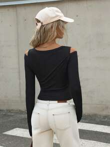 Zielony Damen Punk-Stil Bodysuit mit goldenem Hohldekor, Off-Shoulder vintage Gothic T-Shirt, geeignet für Ausgänge, Halloween und Herbstmode