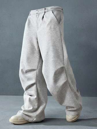 Street Life بنطلون رجالي كاجوال واسع الساق مطوي مرتخي مع جيوب للخريف/الشتاء