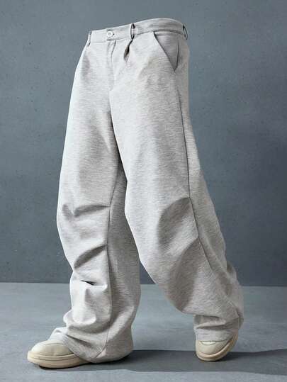 Street Life Men's Autumn/Winter Street Casual Pleated Wide Leg Loose Knit Pants With Pockets