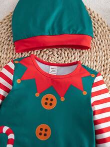 Baby Boy Cute Casual Knitted Striped Long Sleeve Jumpsuit With Hat - Green - View 6