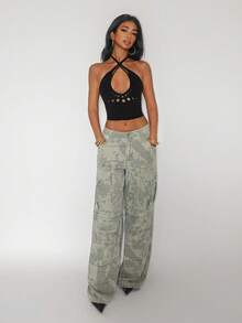 Jeanoix Women's Sexy Punk Style Burgundy Halter Hollow Back Tank Top - Black - View 5