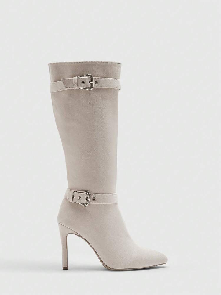 CUCCOO BIZCHIC Botas de tacón alto de punta fina con estampado de piel de serpiente para uso diario de las mujeres