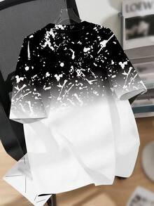 SHEIN Tween Boy Casual Minimalist Round Neck Short Sleeve Cool & Tie Dye Gradient "King" Logo Print T-Shirt, Suitable For Summer