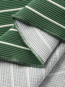 FRIFUL Women's Loose Fit Round Neck Drop Shoulder Long Sleeve Half-Placket Striped Casual T-Shirt