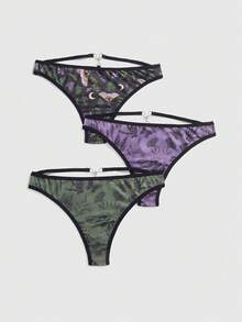 ROMWE Bộ 3 quần lót họa tiết hoa bướm bằng nhựa và kim loại Gothic cỡ lớn - Nhiều màu - Xem 1