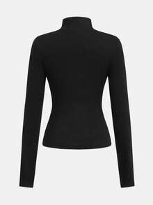 Set de 2 piezas con top de cárdigan de punto negro + pantalones de leggings para niñas jóvenes, conjunto de moda casual y combinable para uso diario - Negro - Ver 8