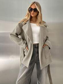 Aloruh Women's Thick Khaki Turndown Collar Pocket Loose Overcoat, Suitable For Autumn/Winter,Cozy Fall And Winter Clothes For Women - Light Grey - View 6