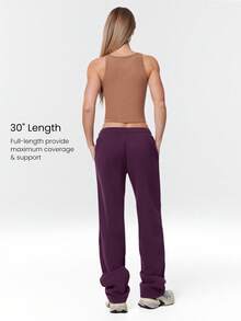 GLOWMODE 30'' Everyday Fleece Wide Leg Adjustable Drawstring Waist Basic Joggers Sweatpants With Side Pockets Daily Casual - Cherry Cola - View 5