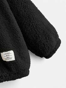 SHEIN Áo nỉ nỉ cho bé trai, có mũ tai gấu, tay dài, in chữ, dáng regular fit, dễ thương, thích hợp cho mùa thu/đông. - màu đen - Xem 3