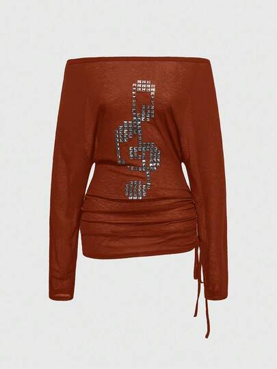 Grunge Punk ملابس علوية نسائية كم طويل بطراز بانك مع صليب وحلقات معدنية على الكتف