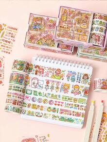1box Cartoon Graphic Washi Tape & Sticker Set, Cute Multi-Purpose Washi Tape For DIY Craft, Hand Account, Decoration - Multicolor - View 4