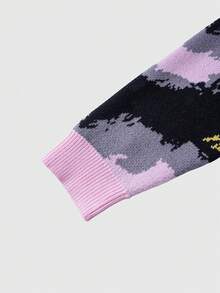 ROMWE MEN Street Life Men's Contrast Color Pattern Loose Fit Crew Neck Long Sleeve Sweater - Multicolor - View 4