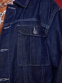 Normani Premium Denim Contrast Stitch Denim Jacket - Dark Wash - View 4