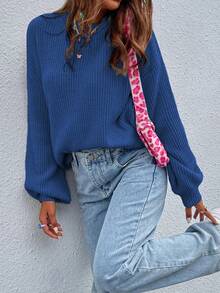 EMERY ROSE Suéter holgado de punto acanalado de unicolor minimalista para mujer, otoño/invierno - Azul - Ver 5