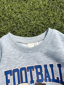 Captain Tsubasa X SHEIN Young Boy Sports Casual Football Player & Letter Graphic Round Neck Drop Shoulder Long Sleeve Knit Sweatshirt, Gray - Grey - View 3