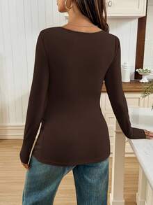 SHEIN Maternity Solid Color Minimalist Long Sleeve T-Shirt, Everyday Wear