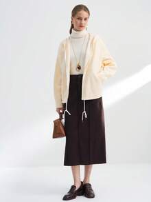 Airaco Falda de unicolor versátil y casual, otoño/invierno - Marrón Chocolate - Ver 4