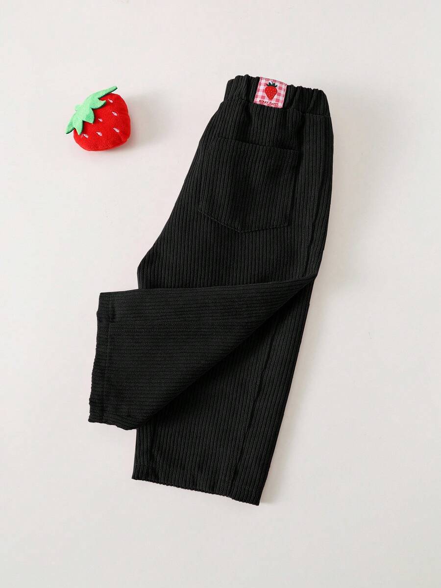 Cozy Pixies 女婴粉色灯芯绒休闲舒适裤,可爱图案简约款式百搭,适合室内、户外滑雪、日常穿着、运动、玩耍、派对、拍照、圣诞节,女婴粉色灯芯绒裤子,秋冬季保暖厚实 - 黑色 - 查看 1