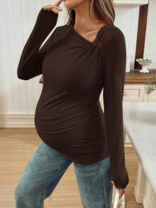 SHEIN Maternity Solid Color Minimalist Long Sleeve T-Shirt, Everyday Wear