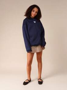 SUMWON Oversized Hoodie Hood And Centre Pocket For Casual Winter Streetwear - Navy Blue - View 3