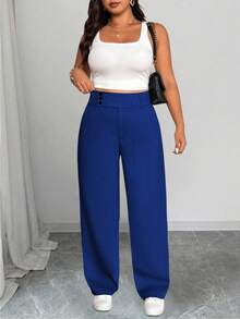 SHEIN Tall CURVE Quần ống đứng thường ngày cỡ lớn cho nữ có cạp chun rộng - Xanh đậm - Xem 4