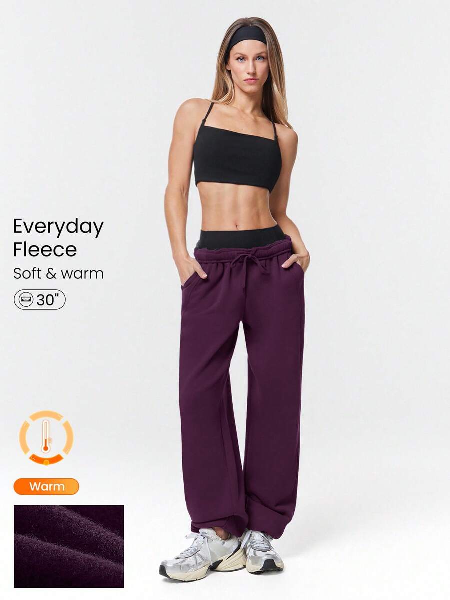 GLOWMODE 30" Everyday Fleece Be Comfy Oversized Fit Adjustable Drawstring Waist Basic Joggers With Side Pockets Daily Casual - Cherry Cola - View 1